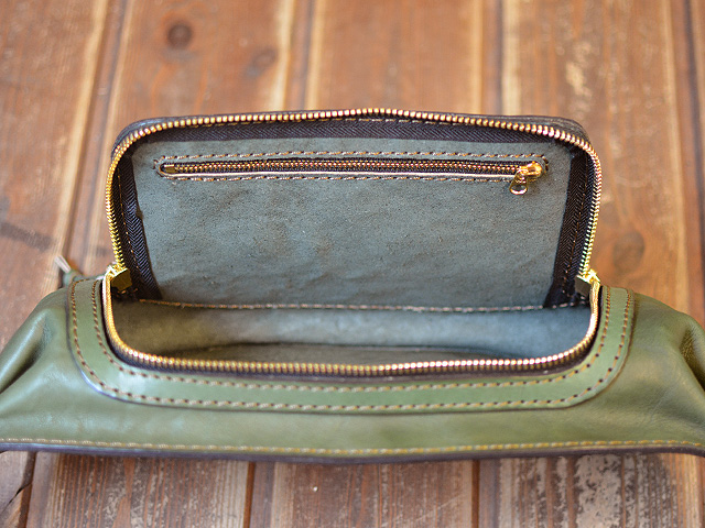 ボディバッグ(作り手:橋本) グリーン 内ポケット