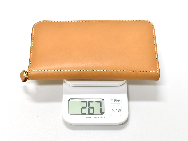 大きいファスナー長財布(WL-5)革色キャメルの重さ