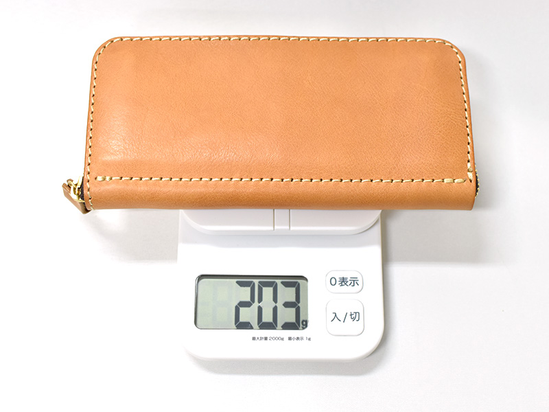 ファスナー長財布(WL-58)革色キャメルの重さ