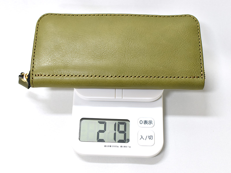 ファスナー長財布(WL-58)革色グリーンの重さ